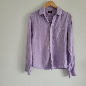 Untuckit purple linen button down collar top